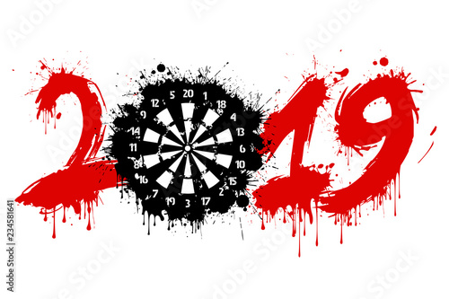 Abstract number 2019 and a dartboard from blots