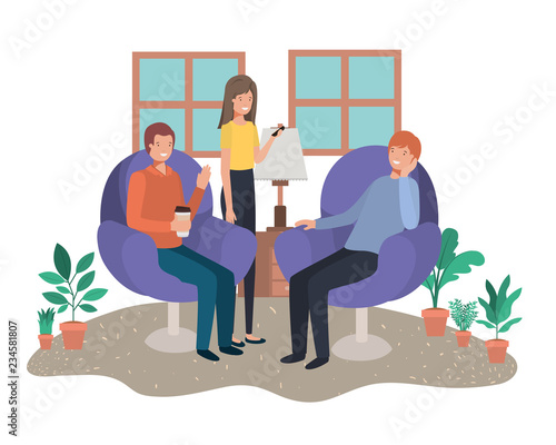 group of people using smartphone in livingroom