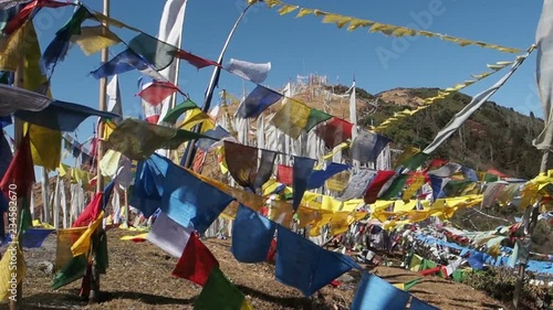 Buddhist Prayer Flags at Chelela Pass, Bhutan.  Video slowed to half speed. photo