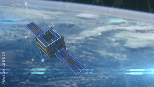 Satellite or nanosatellite orbating the earth for world wide data connectivity