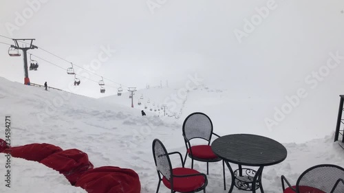 cloudy day gudauri ski resort cafe view slow motion panorama 4k georgia
 photo