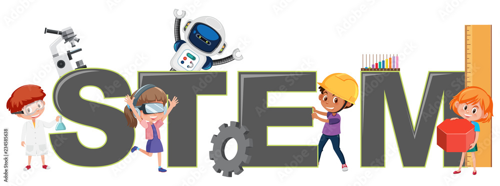 Children with STEM logo - obrazy, fototapety, plakaty 