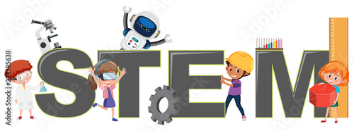 Children with STEM logo