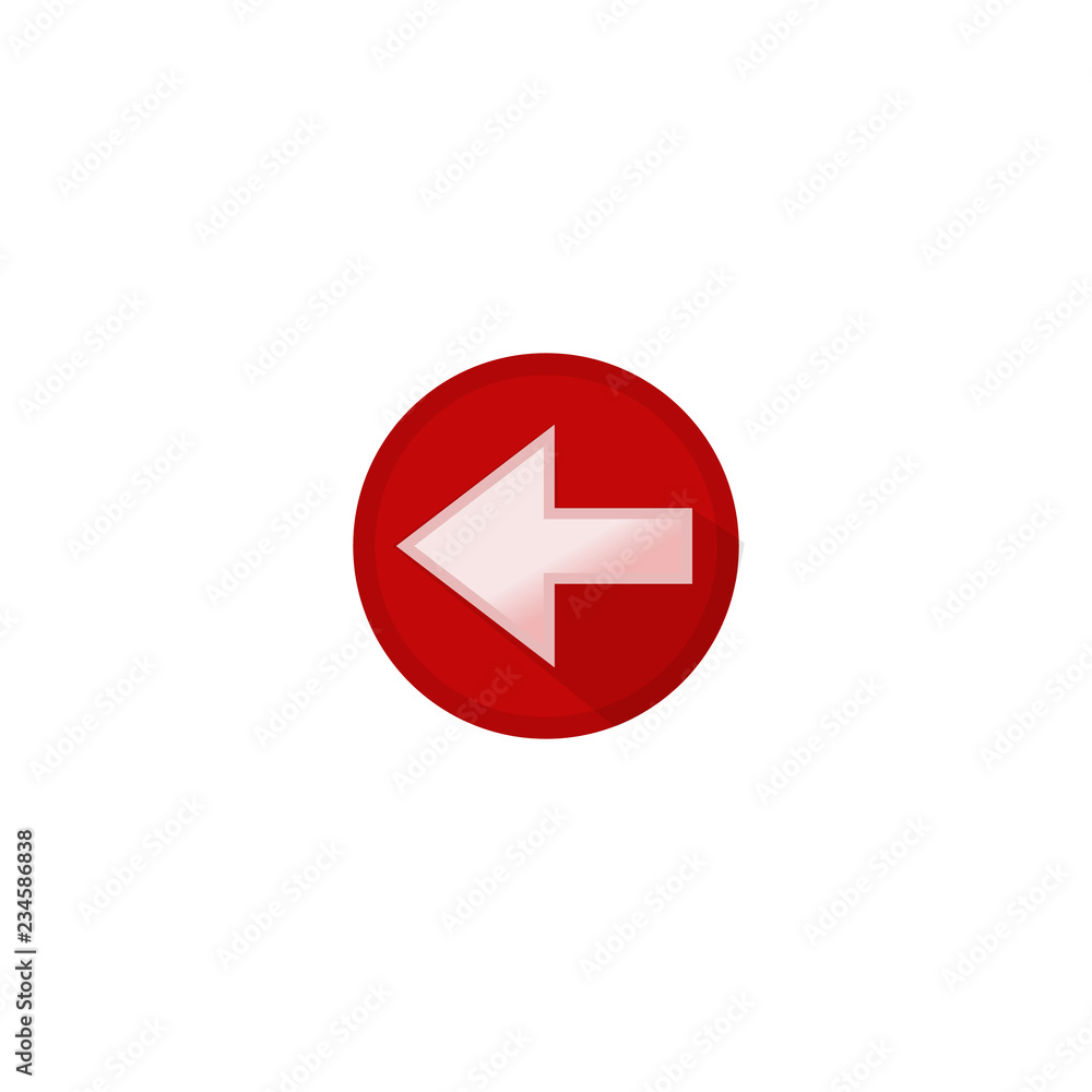 White Left Arrow Button Icon on Red Background White Left Arrow Button Icon on Red Background