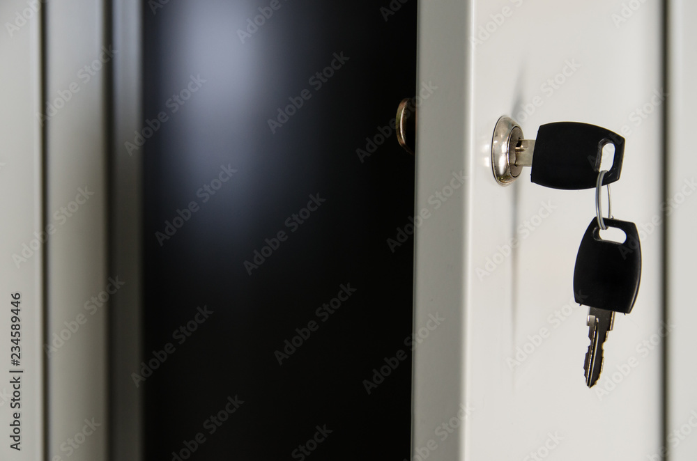 open locker with keys in the door open locker with keys in the door