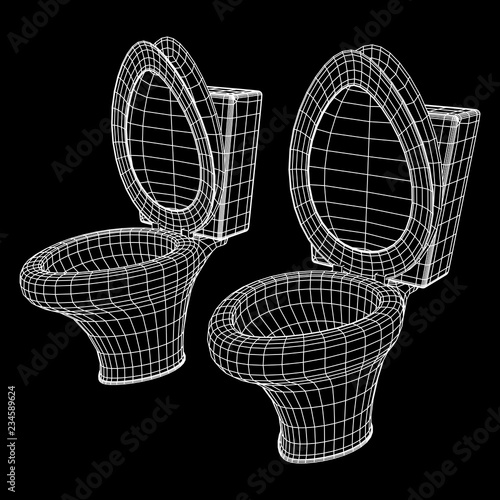 Toilet bowl wireframe low poly mesh vector illustration