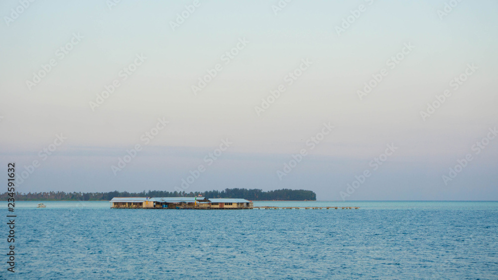 floating house on the small island in sea karimun jawa