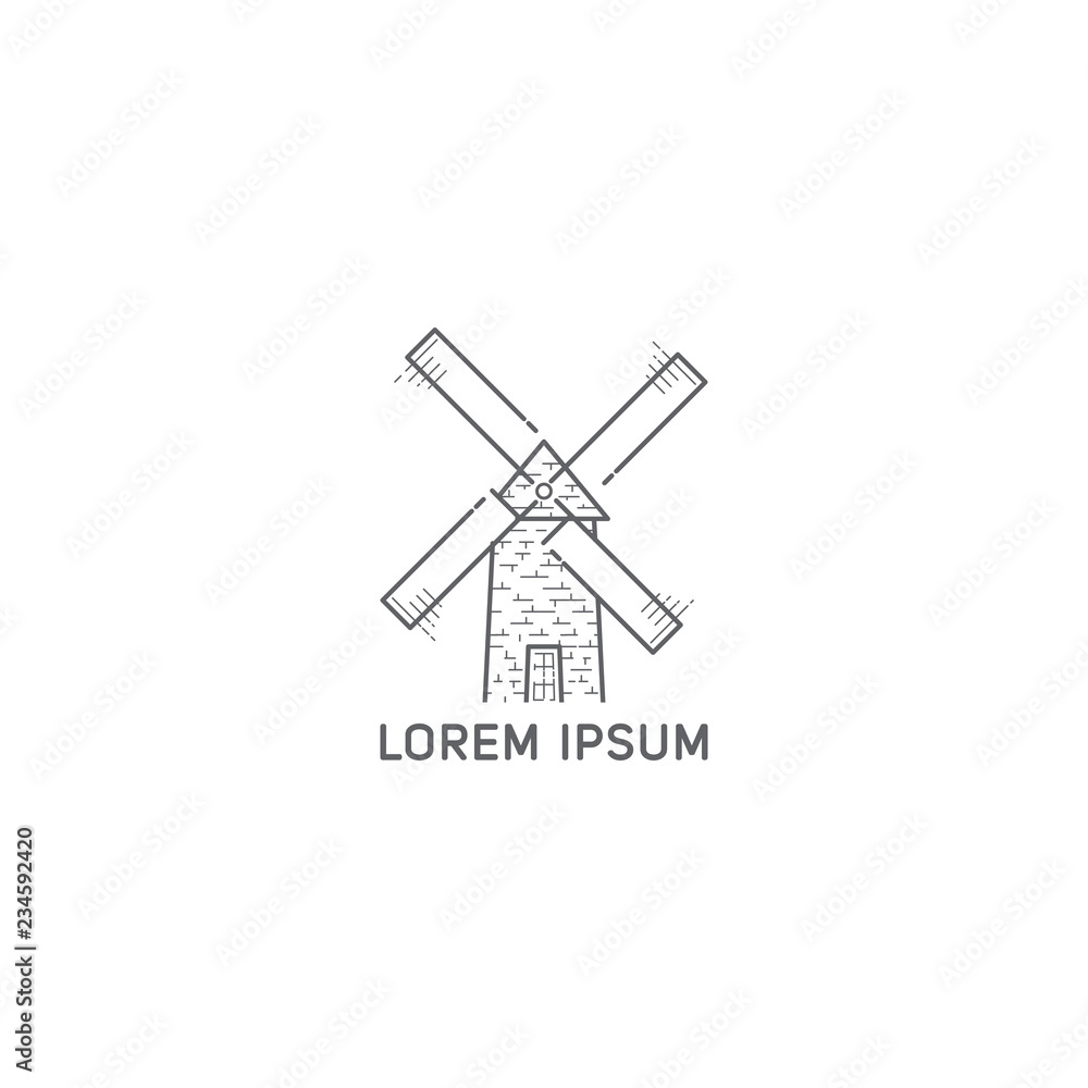 Windmill logo icon line line art monoline outline style illustration Windmill logo icon line line art monoline outline style illustration