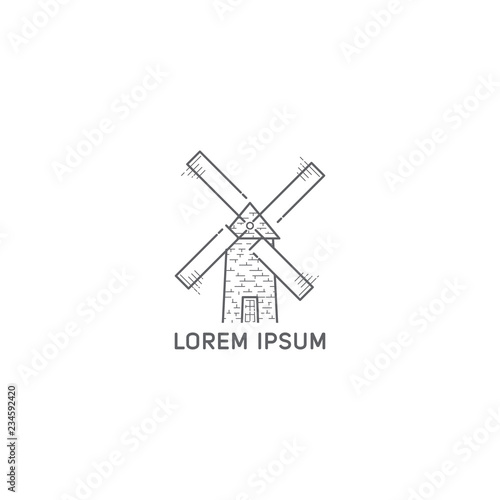 Windmill logo icon line line art monoline outline style illustration