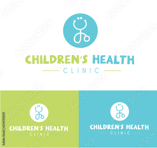 Blue Green Modern Fun Smiling Stethoscope For Pediatrician Children's Clinic Symbol Icon