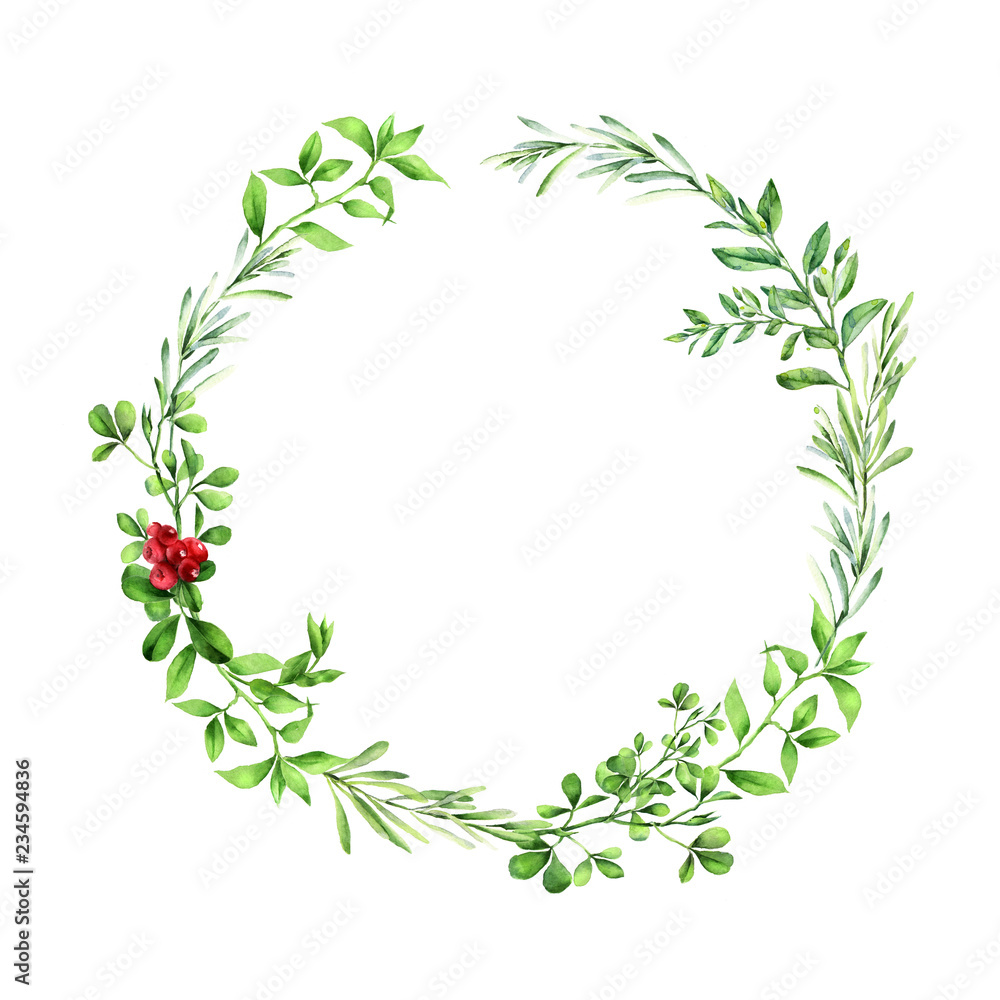 watercolor wreath green leaves wild thyme watercolor wreath green leaves wild thyme