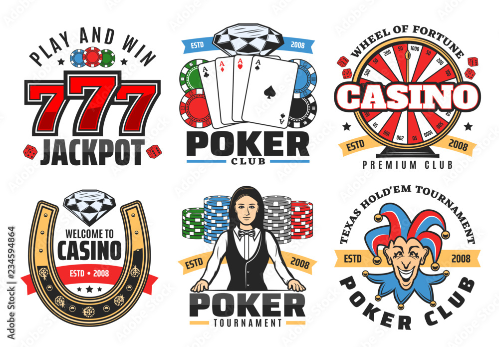 Casino poker game, jackpot gambling vector icons Casino poker game, jackpot gambling vector icons