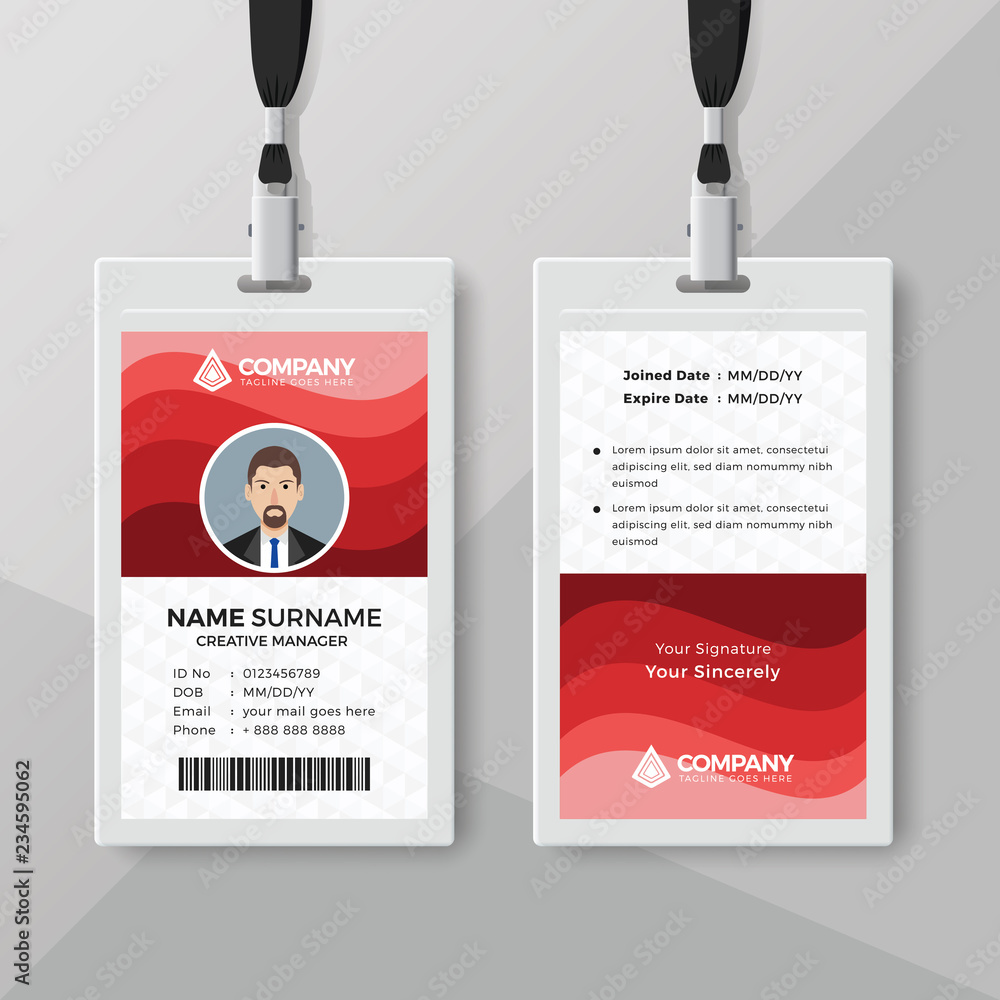Elegant red ID card design template Elegant red ID card design template