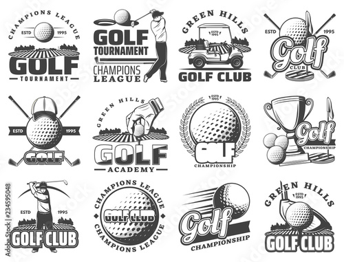 Golf sport game vector icons and symbols