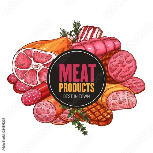Butcher shop farm meat, vector