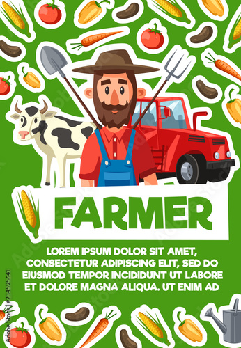 Farmer, cattle farm and harvest, agriculture