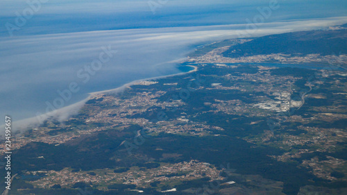 Aerial view from plane of Viana do Castelo in Portugal and the Limia river