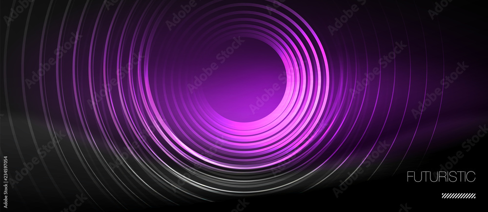 Dark abstract background with glowing neon circles Dark abstract background with glowing neon circles