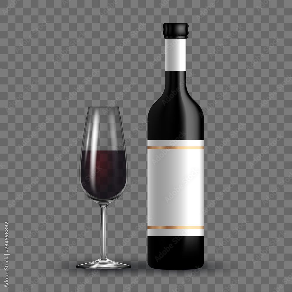 Vector dark bottle and glass set template. Empty label for packaging design. Vector dark bottle and glass set template. Empty label for packaging design.