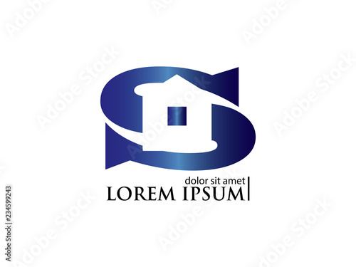 S letter. Virtual real estate house building logo construction innovation icon