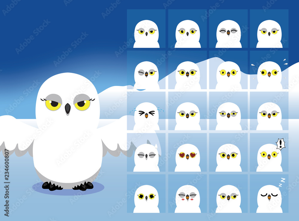 Naklejka premium Snowy Owl Cartoon Emotion faces Vector Illustration
