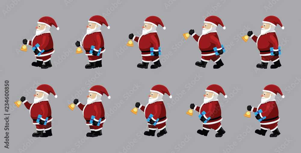 Santa Ringing Bell Walking Gift Motion Sequence Animation Vector  Illustration Stock Vector | Adobe Stock