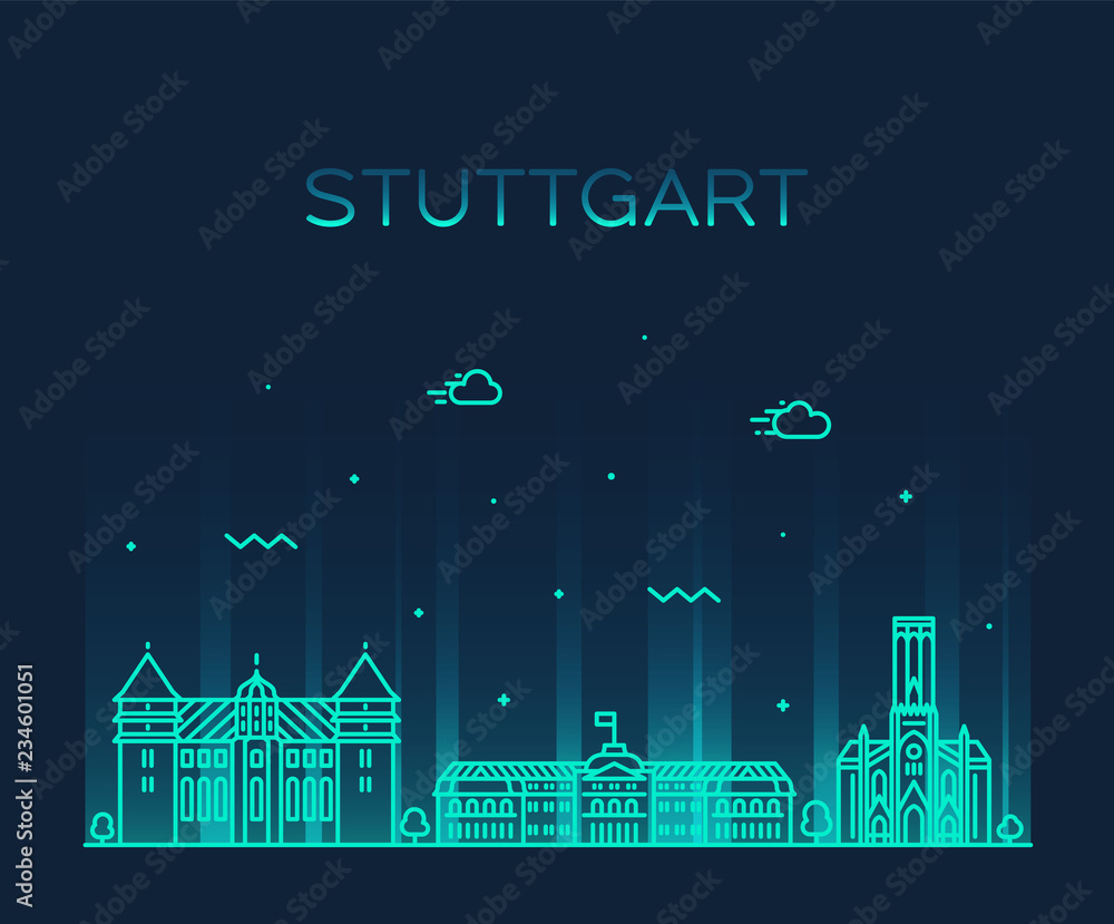 Stuttgart city skyline German vector linear style