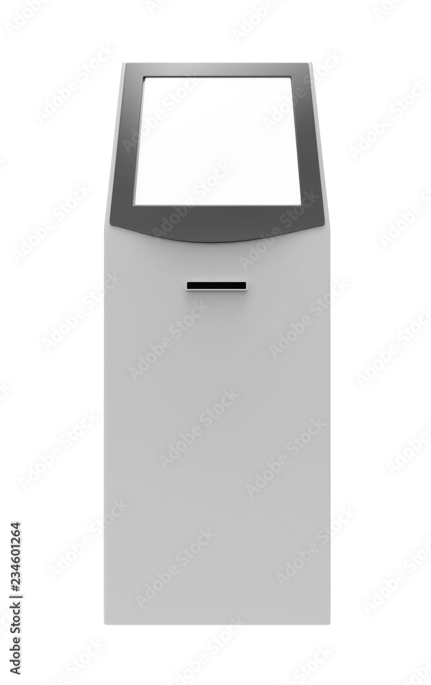 Information Kiosk, POS POI Terminal Stand on the white background. Mock Up Template. 3D illustration Information Kiosk, POS POI Terminal Stand on the white background. Mock Up Template. 3D illustration