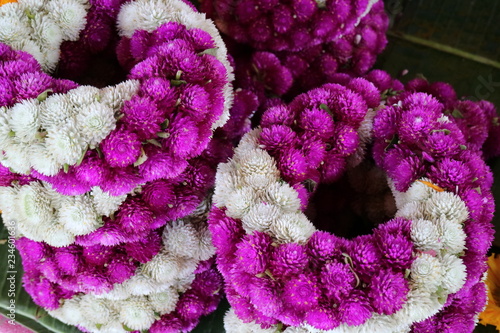 closeup of Thai traditional  purple garland  and white flowers photo