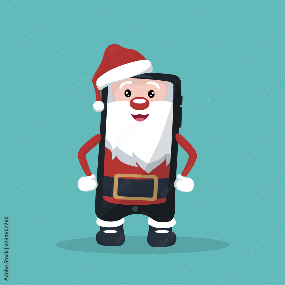 Caricature of cell phone in the shape of Santa Claus Caricature of cell phone in the shape of Santa Claus