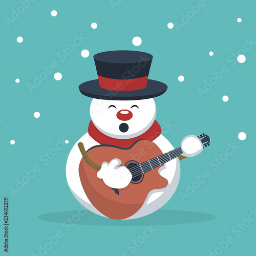 Christmas snowman musician playing guitar card