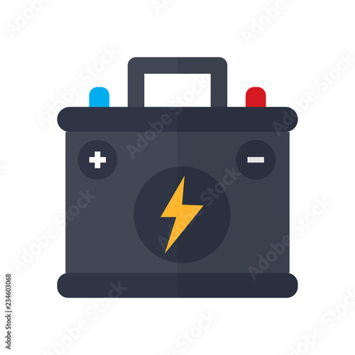 car battery icon in flat style isolated vector illustration on white transparent background