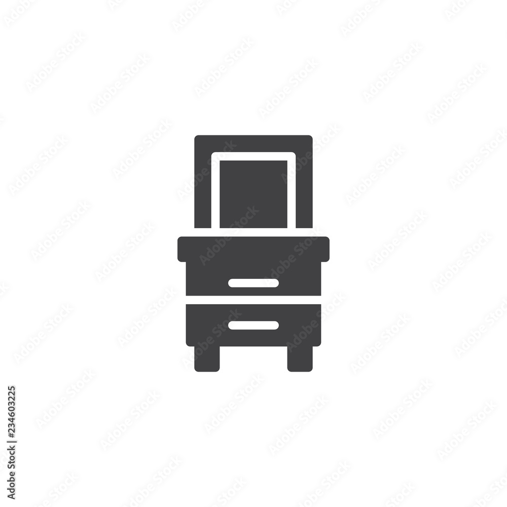 Nightstand with mirror vector icon. filled flat sign for mobile concept and web design. Drawer simple solid icon. Symbol, logo illustration. Pixel perfect vector graphics Nightstand with mirror vector icon. filled flat sign for mobile concept and web design. Drawer simple solid icon. Symbol, logo illustration. Pixel perfect vector graphics