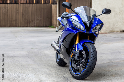 Blue Black Sports Motorcycle Front View