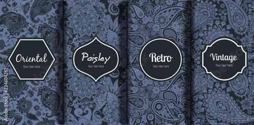Set of seamless patterns in vintage paisley style.
