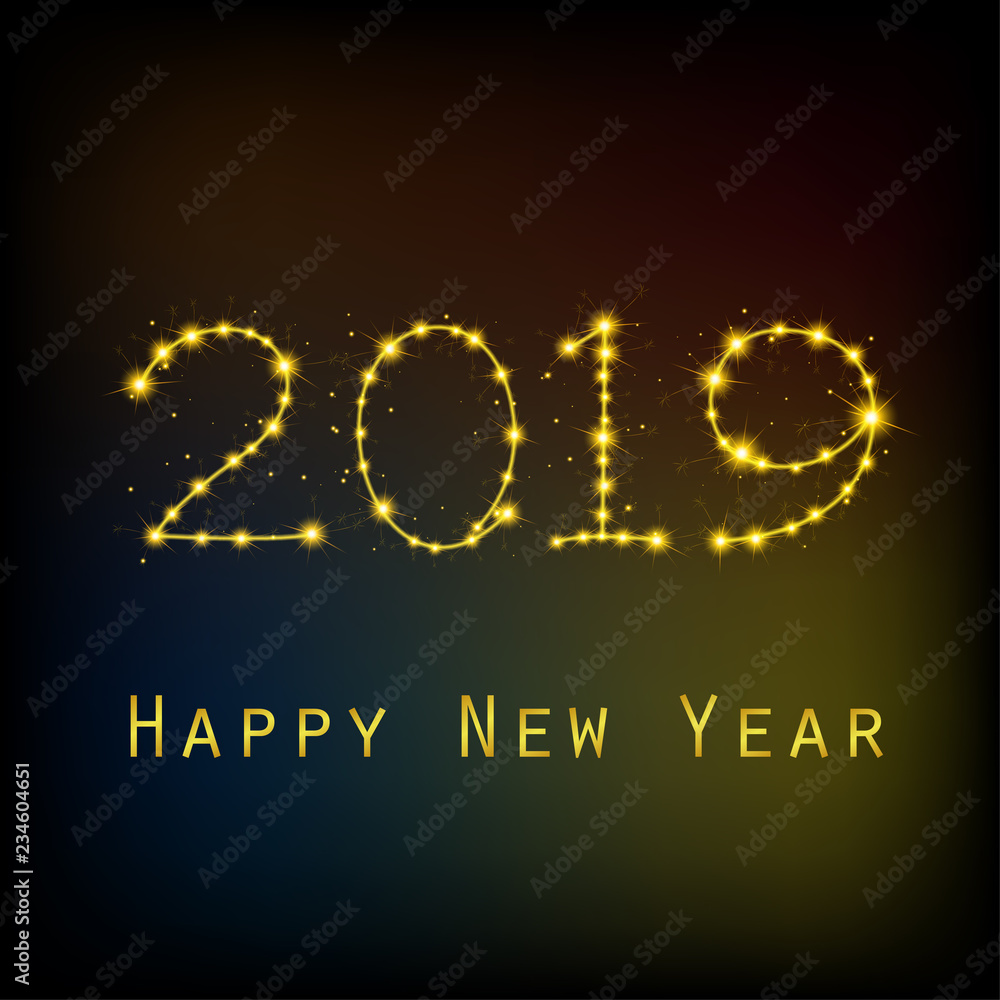 2019 New Year Black background with gold numbers