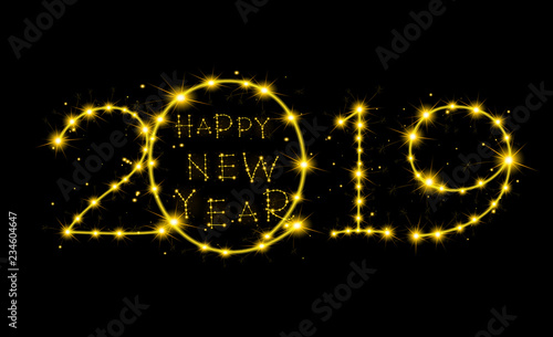 2019 New Year Black background with gold numbers