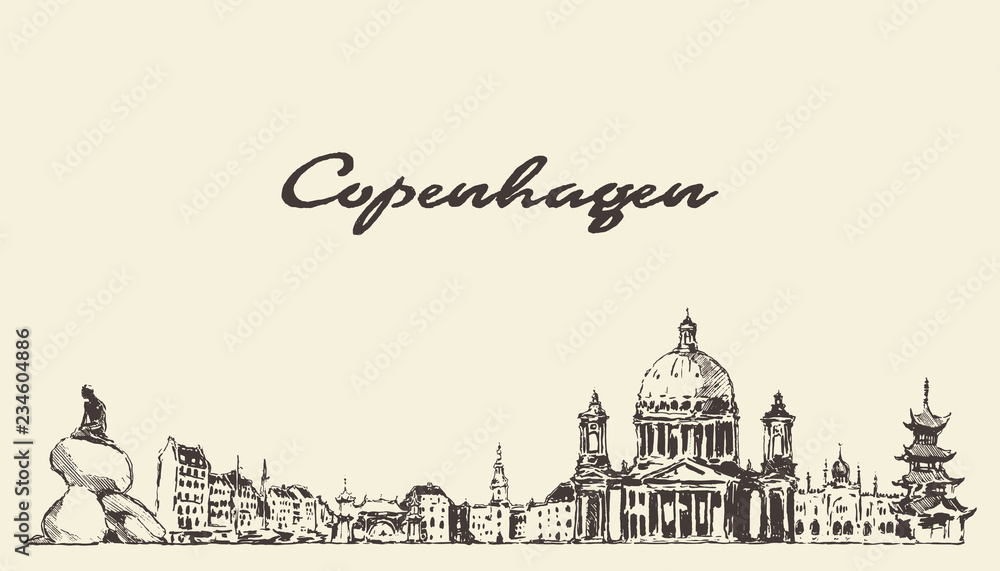 Copenhagen skyline Denmark city buildings a vector