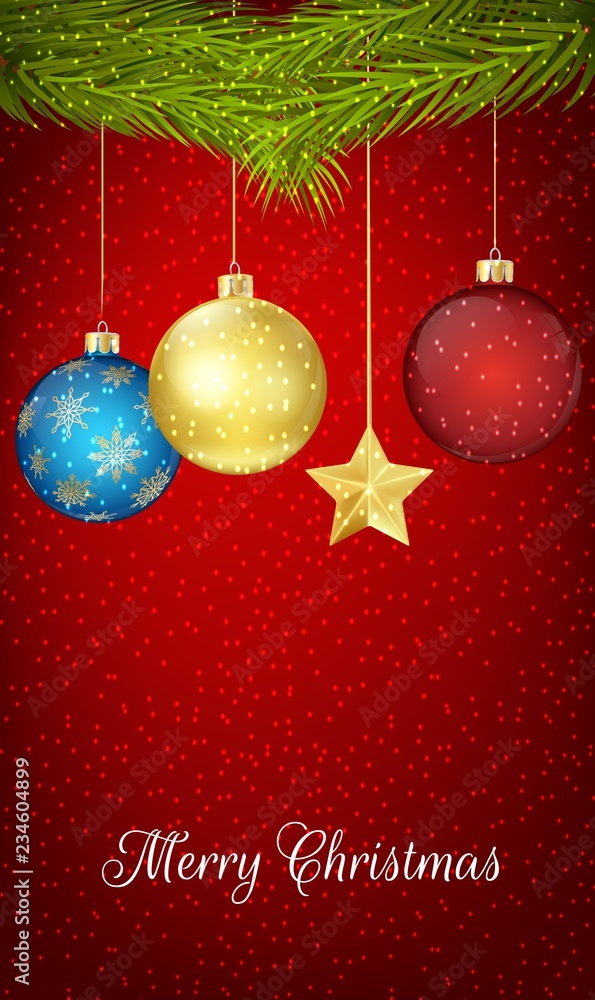 Christmas ball hanging on pine tree Christmas ball hanging on pine tree