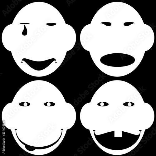 The set of cute emoticon. Funny face with tongue. Vector illustration. White. 