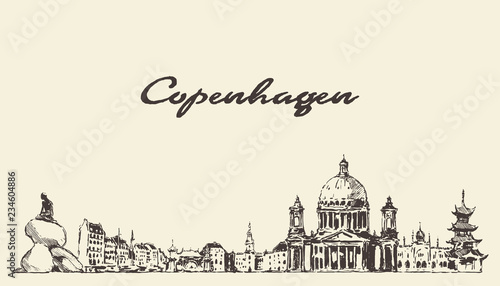 Copenhagen skyline Denmark city buildings a vector