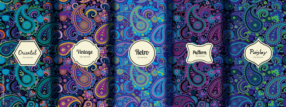 Set of seamless patterns in vintage paisley style. Stock Vector | Adobe ...