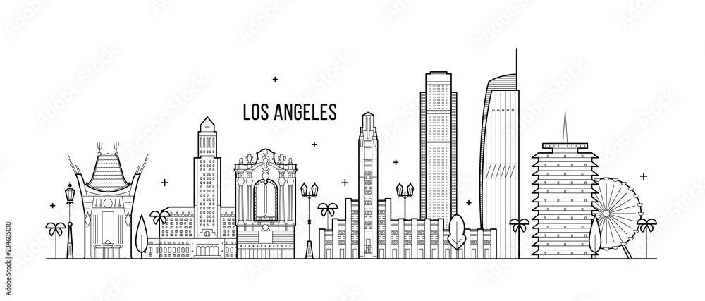 Los Angeles skyline USA big city buildings vector