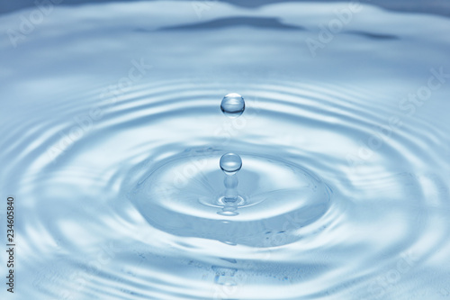 blue water surface with droplet splash