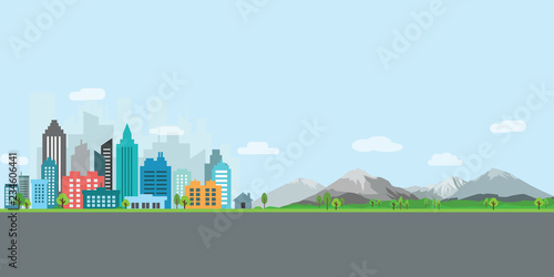 city vector with road, buliding and mountain