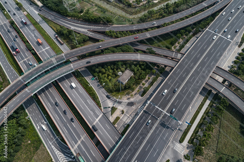 Aerial view of highway and overpass