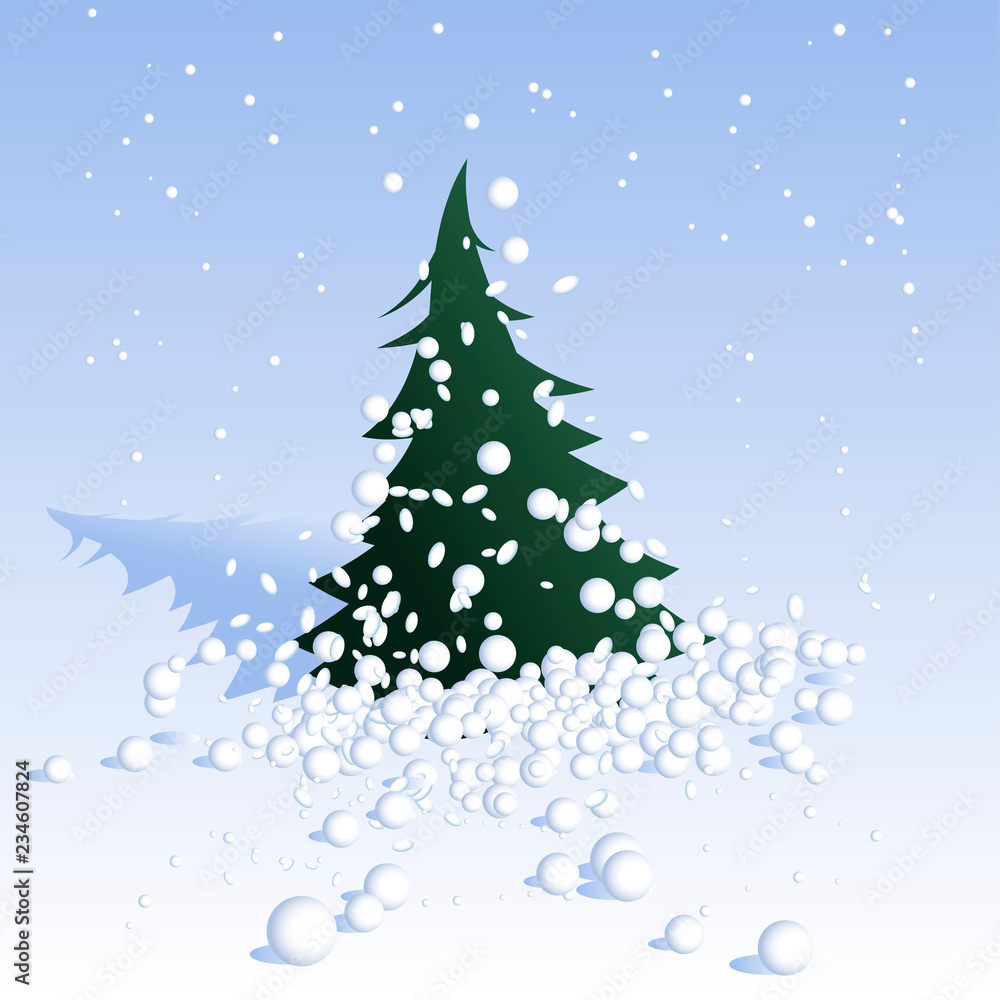 Minimal design Vector illustration of fir-tree covered with snow