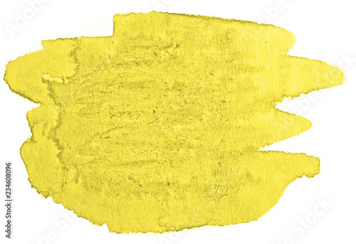 Bright yellow watercolor abstract background, spot, splash of paint, stain, divorce. Vintage pattern for design and decoration. With space for text.