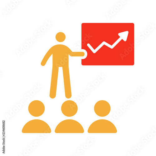 business team analyzing growth and progress of their value. Vector trendy flat glyph icon illustration design