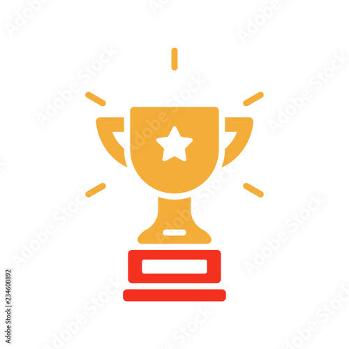Winner cup, first place with golden bowl cup. Trophy with a star. Prize, achievement and rewards. Earn points online business. Vector trendy flat glyph icon illustration design